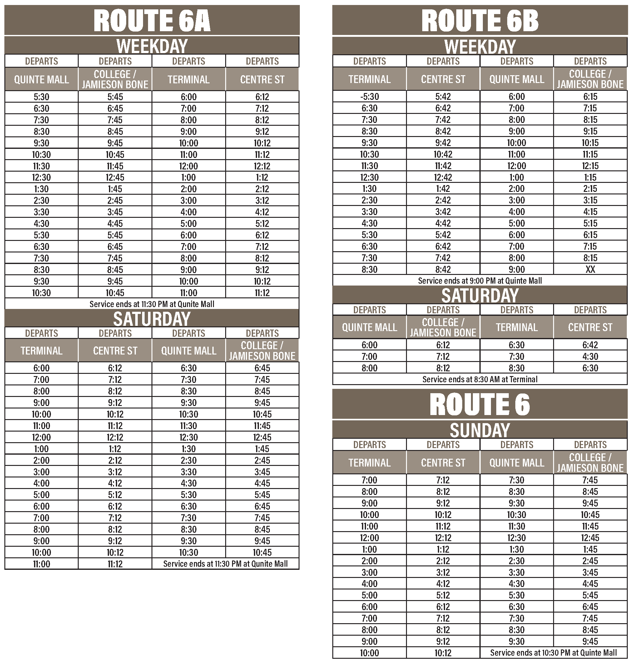 Route 6 Schedule