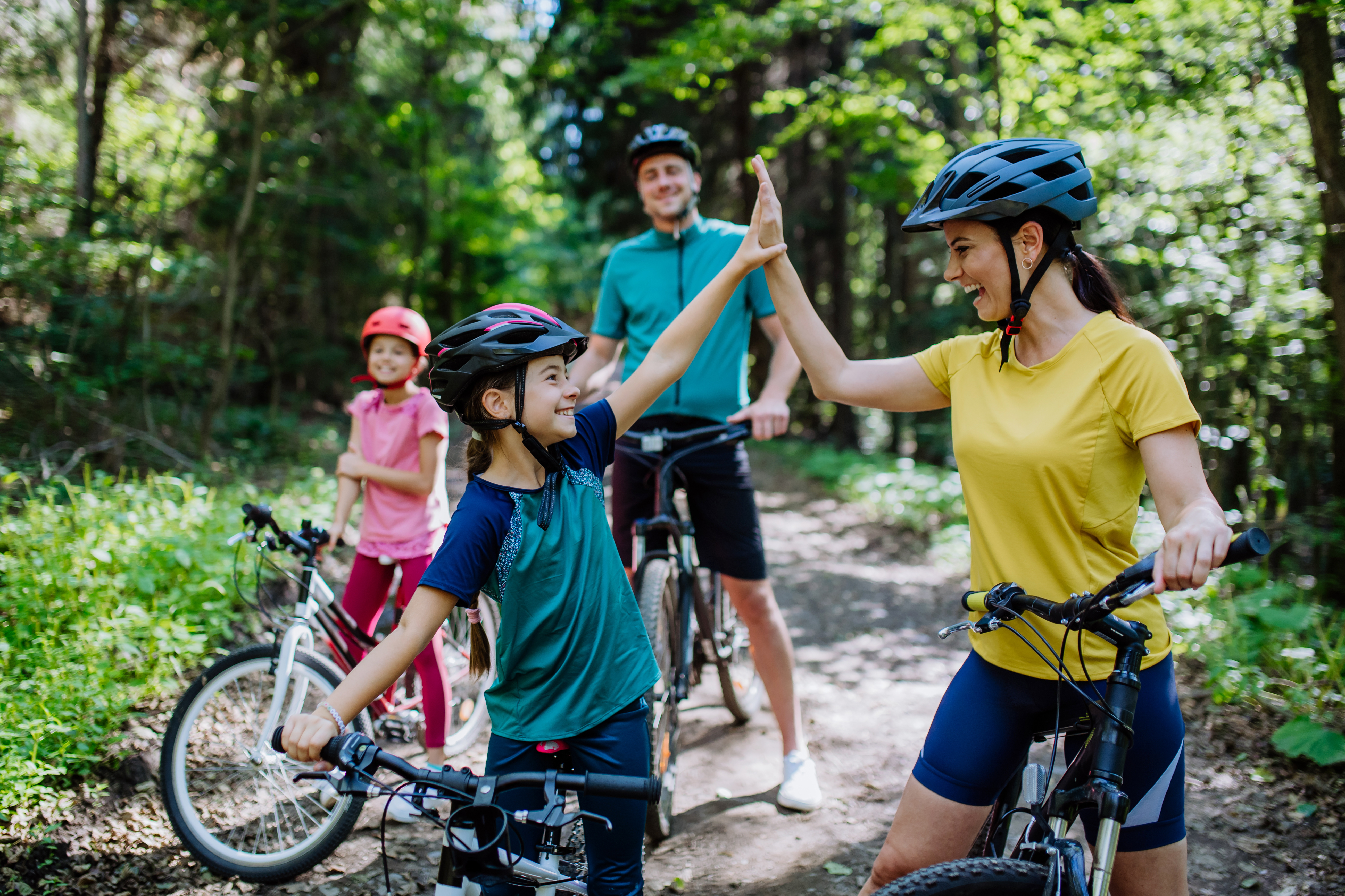 Family on bicycle ride