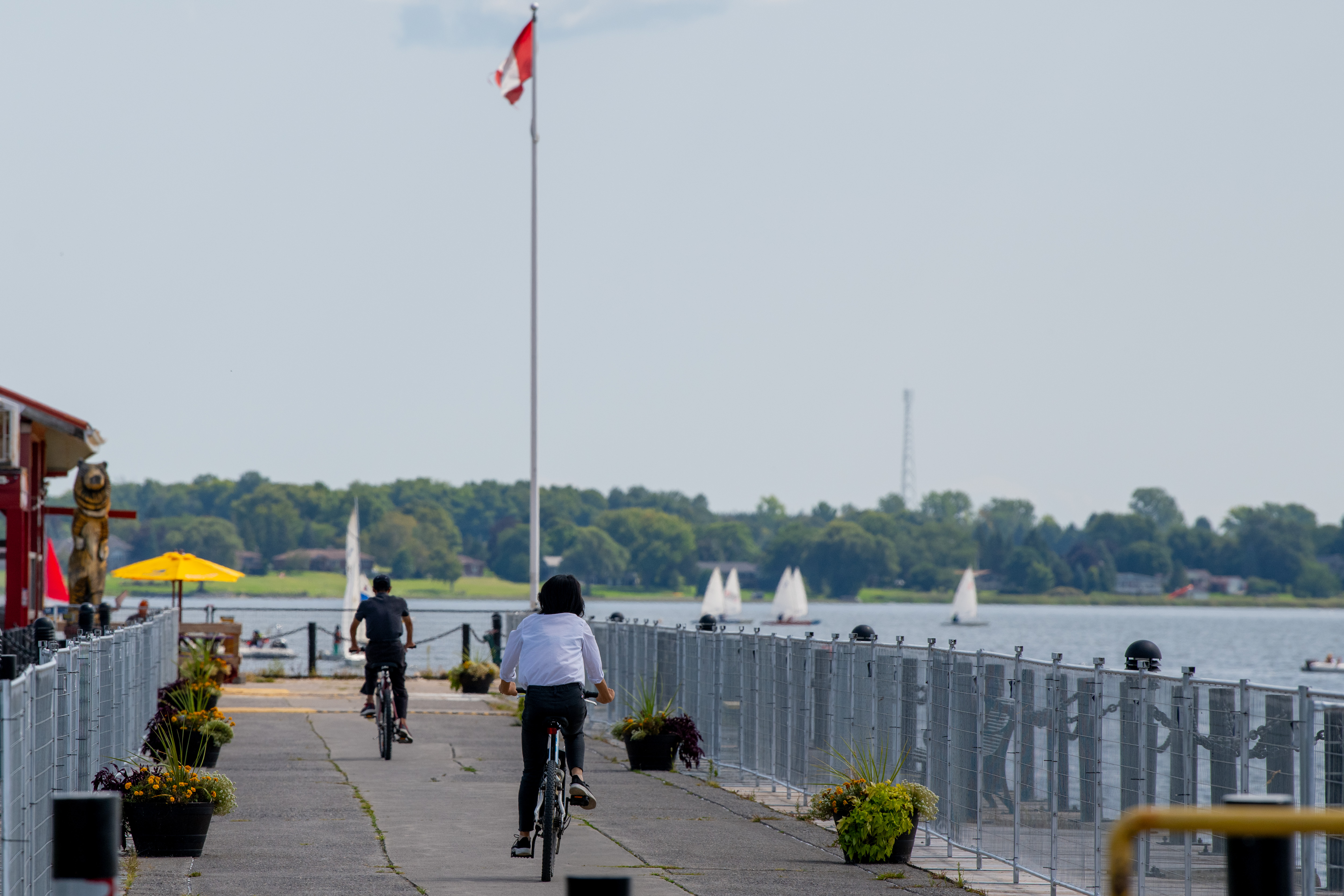 People cycling along Bay of Quinte
