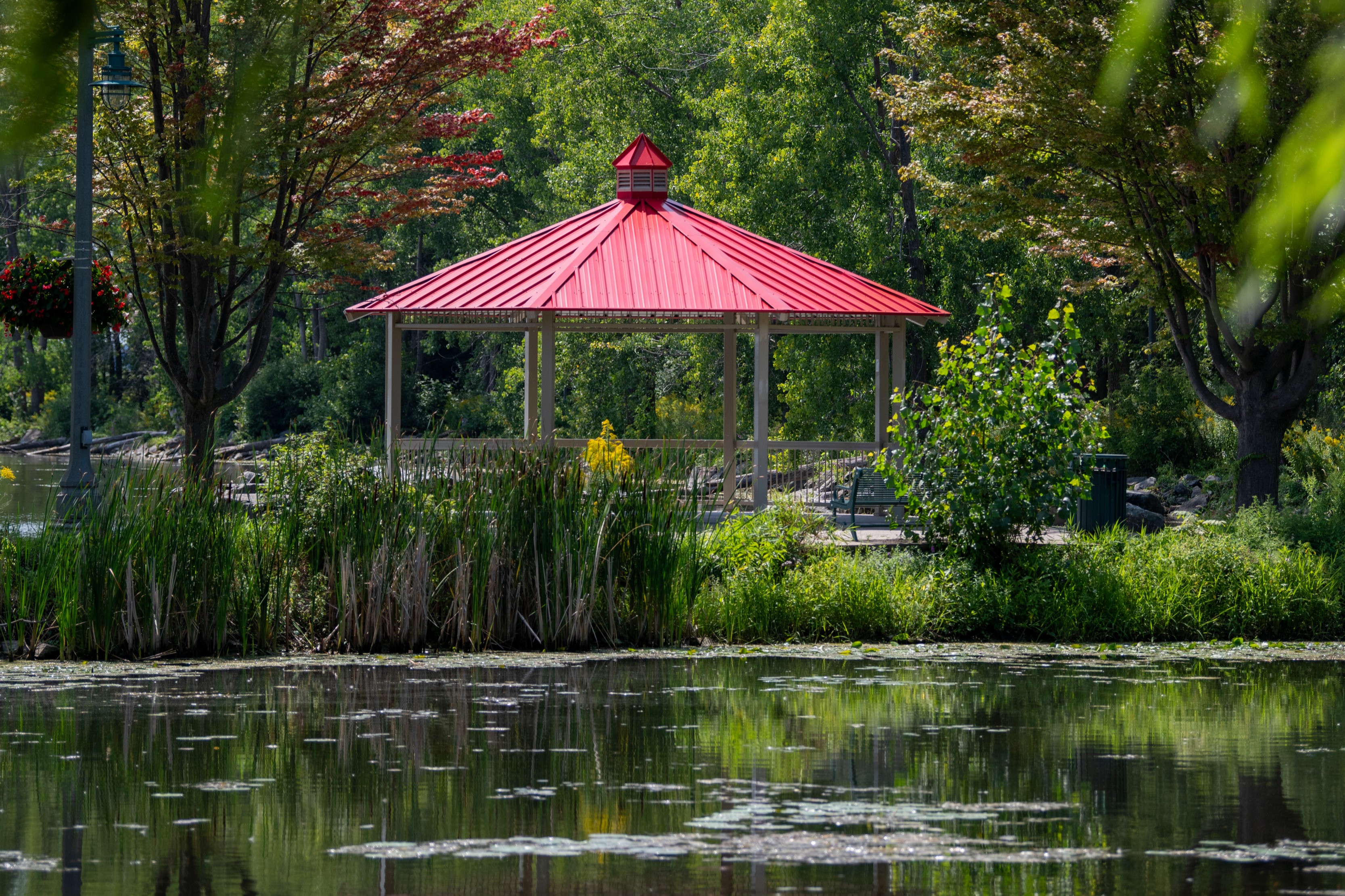 Red pavilion along Bayshore Trail