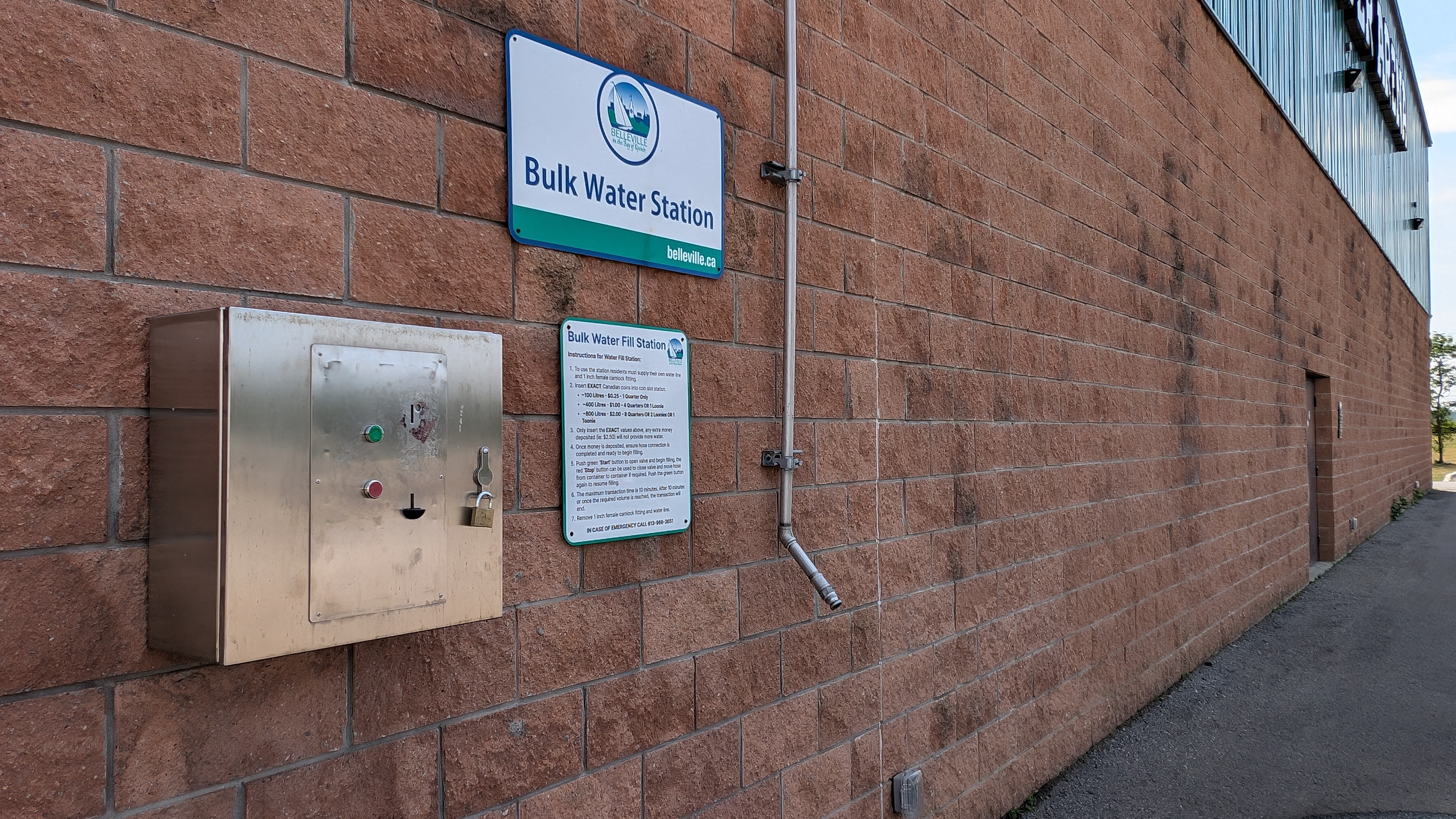 Bulk water station on outside of the Quinte Sports and Wellness Centre
