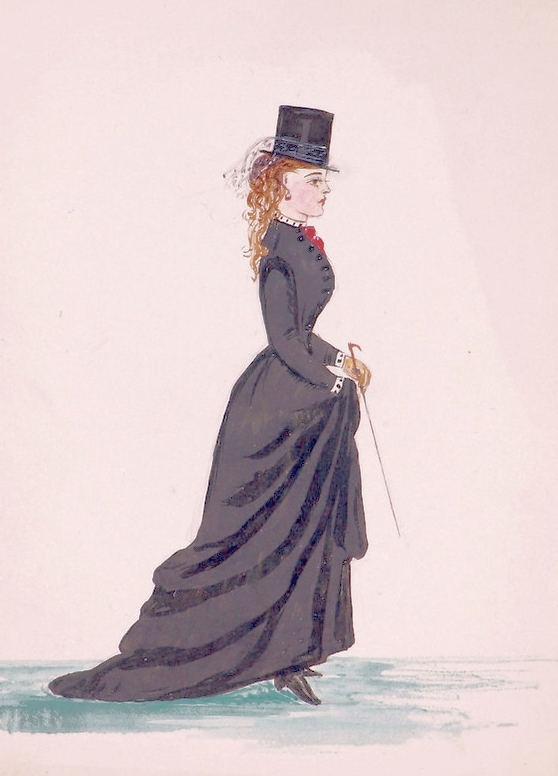 Drawing of a woman in a riding habit.