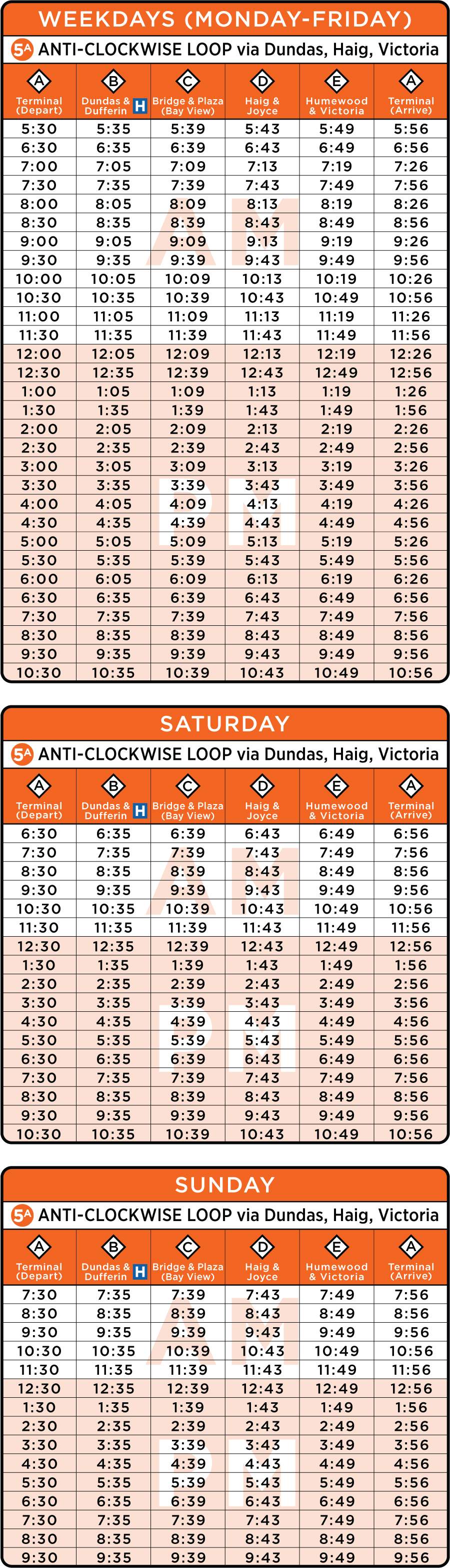 Route 5A Schedule
