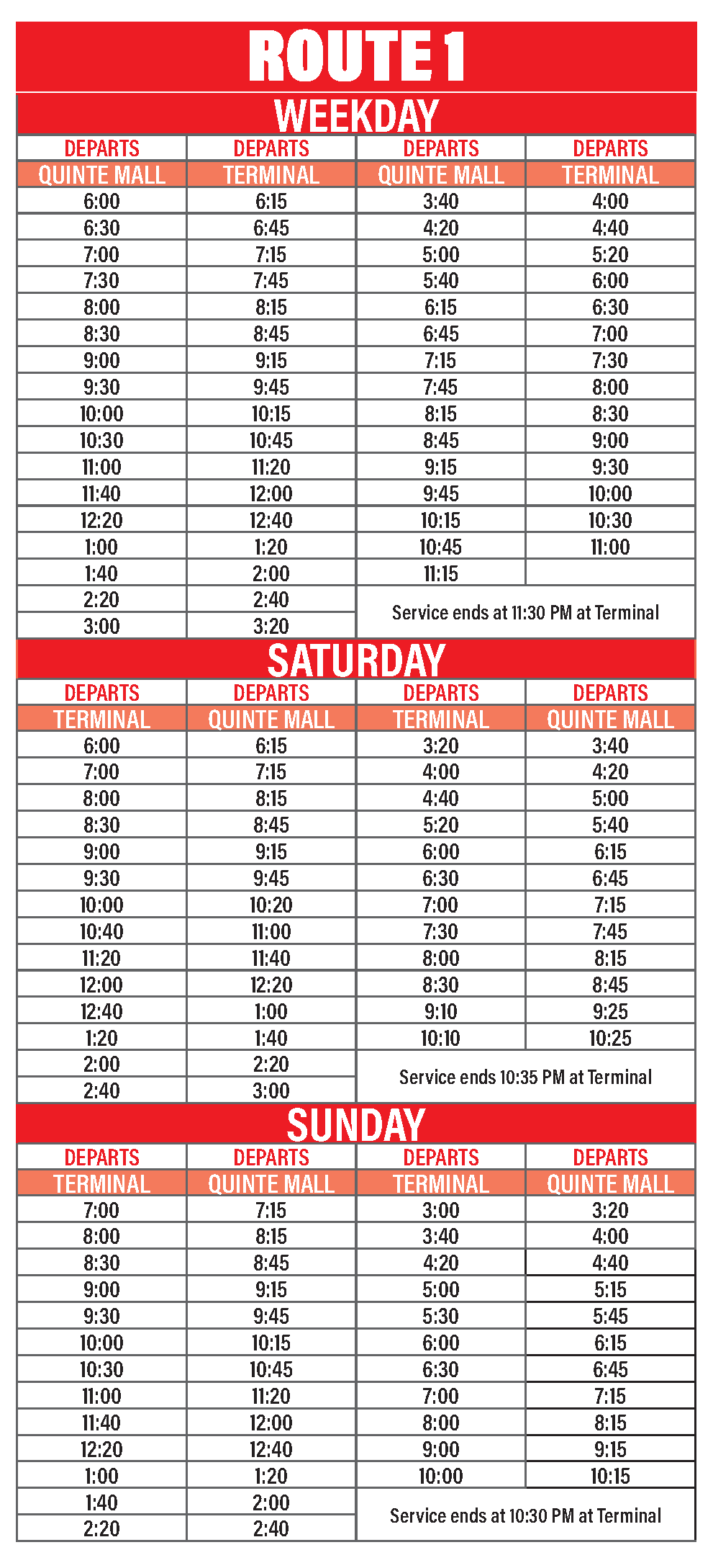 Route 1 Schedule