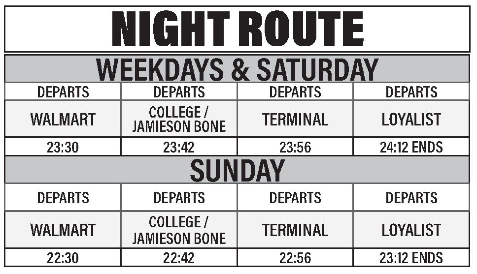 Night Route Schedule