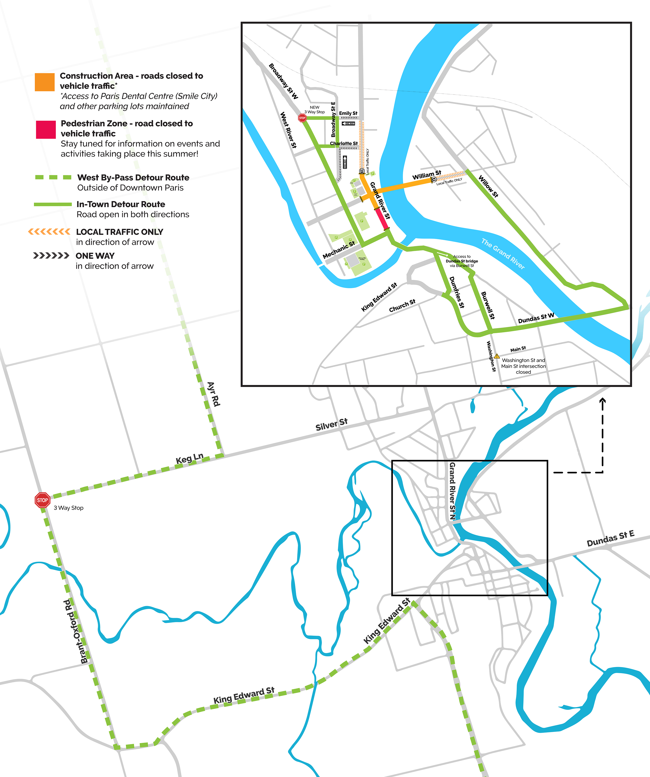Detour map downtown dig