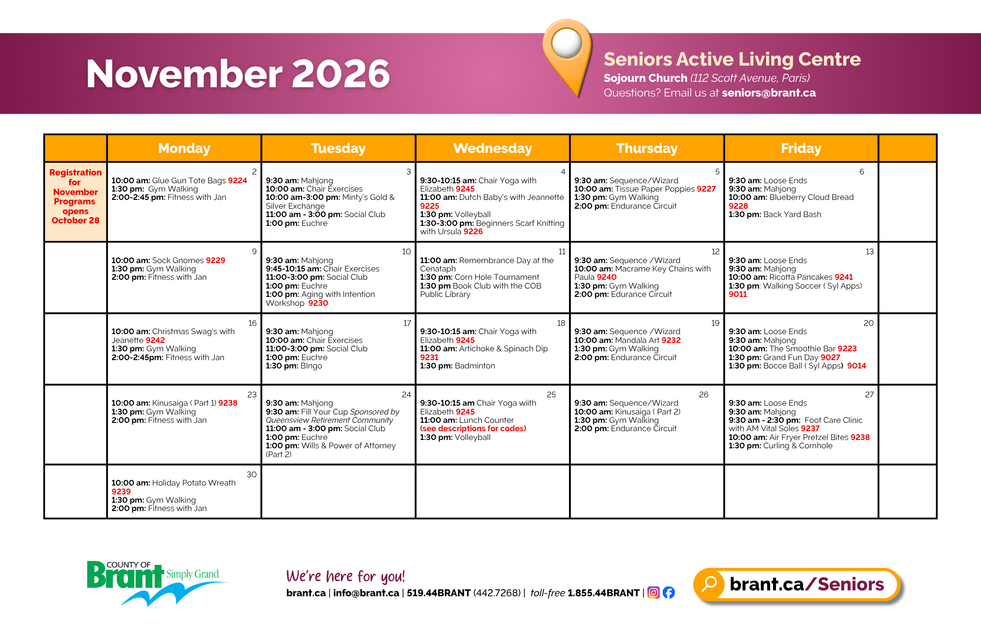 November Seniors Active Living Centre