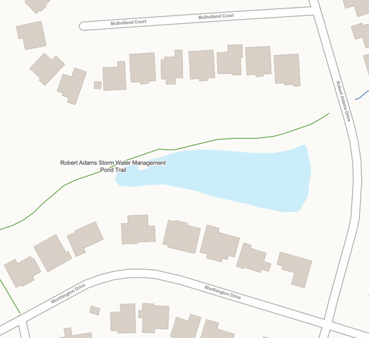 Map showing Robert Adams Stormwater Management Pond