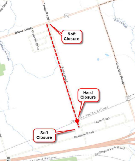 Map showing key road closure