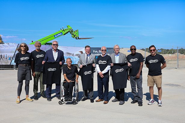 Celebrating a pivotal $10 million investment in the South Bowmanville Recreation Centre, Mayor Adrian Foster is joined by Councillor Ward 4 Margaret Zwart, Councillor Ward 1 Sami Elhajjeh, Regional Councillor Wards 1 and 2 Granville Anderson, Regional Councillor Wards 3 and 4 Willie Woo along with Neil Lumsden, Minister of Sport; Todd McCarthy, MPP for Durham; John Henry, Regional Chair; and Michael Frogley, former Paralympic athlete, coach, and mentor.