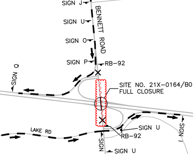 Map showing key road closure.