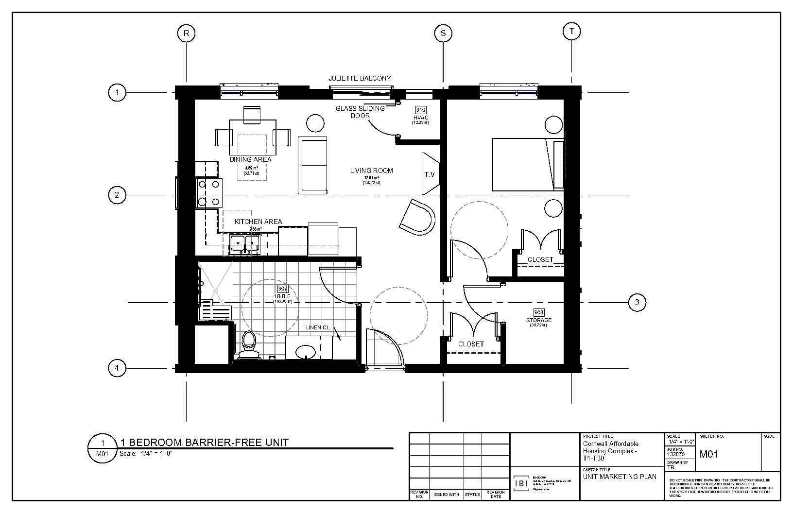 An image showing the layout of a barrier-free 1-bedroom unit.