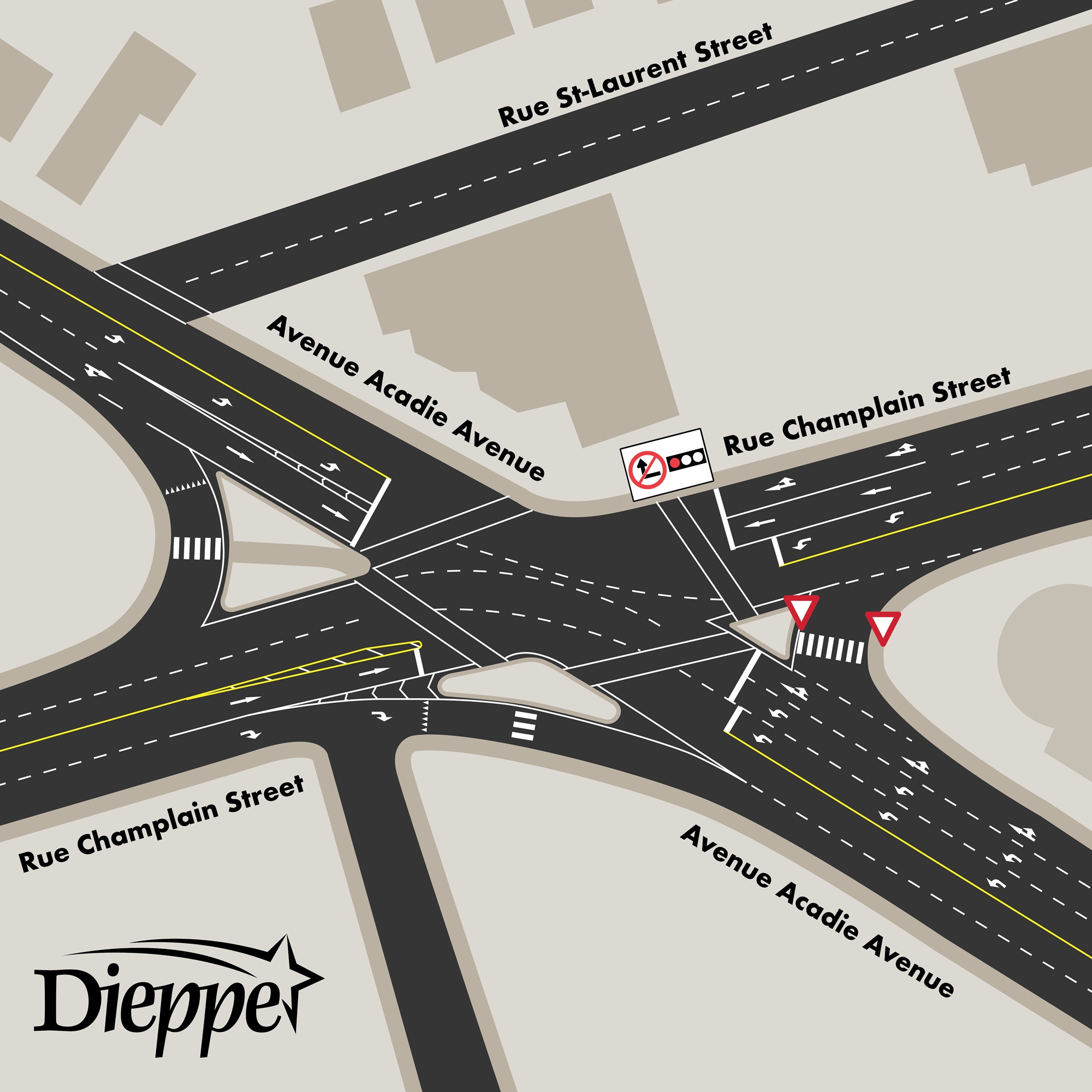 Carte montrant l'intersection et la signalisation