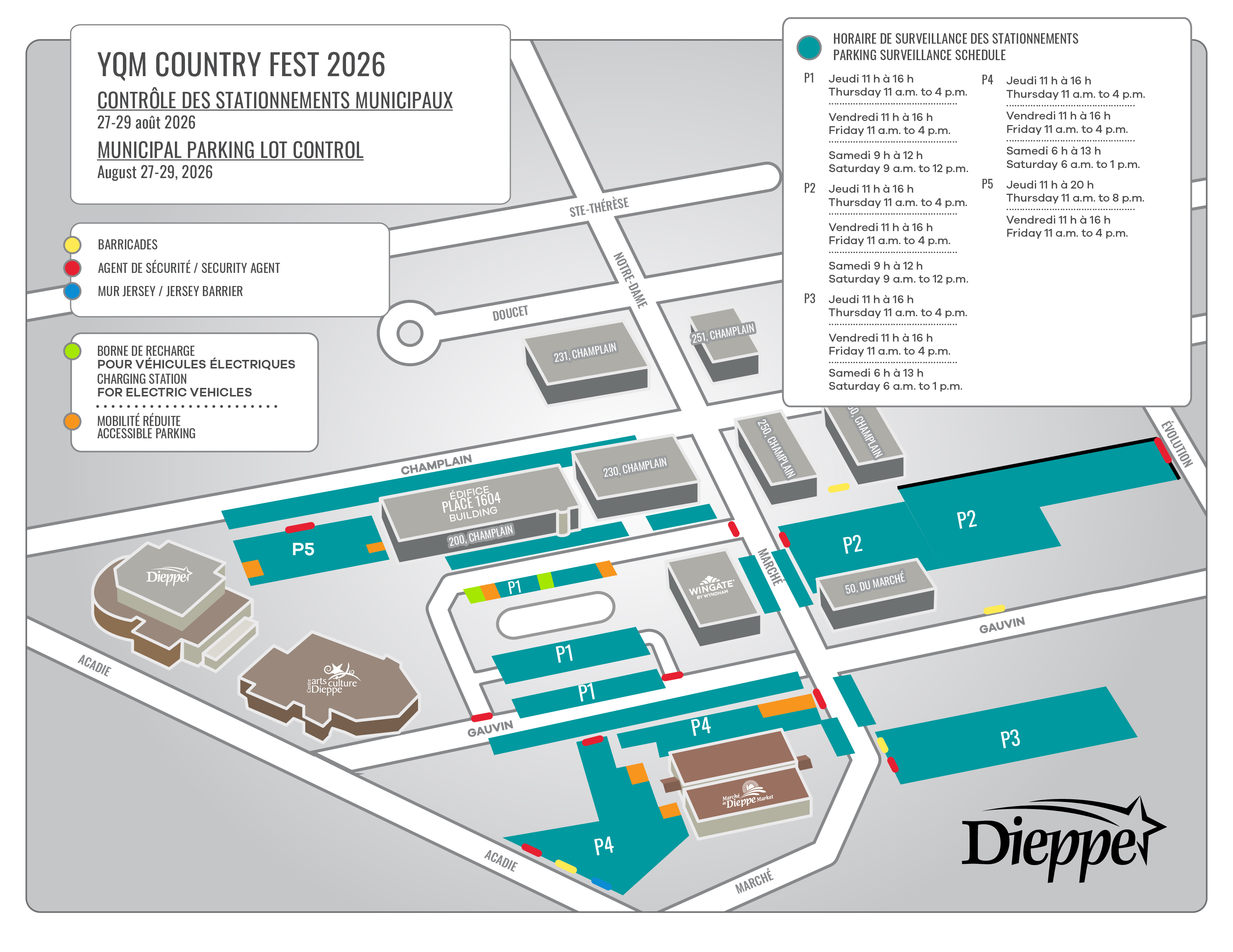 Carte de contrôle des stationnements municipaux pendant le YQM Country Fest 2026