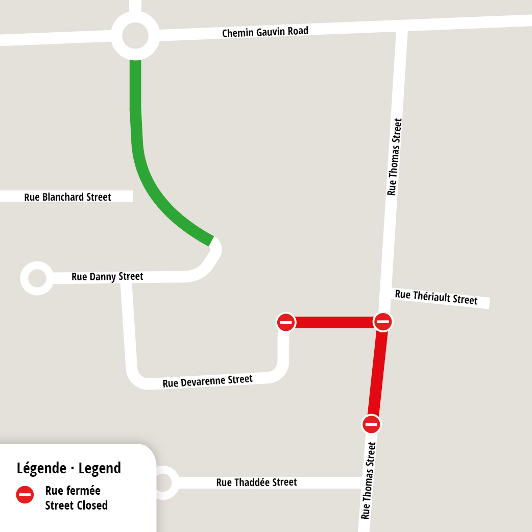 Carte montrant les sections de rues fermées à la circulation