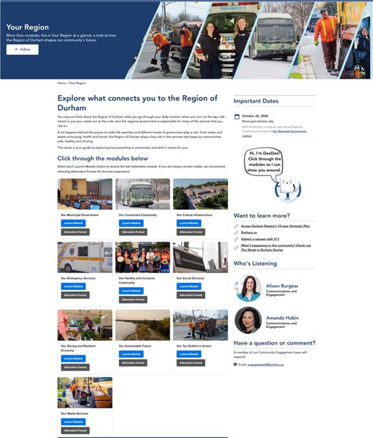 A snap shot of different services we support, shown from the Your Region page.