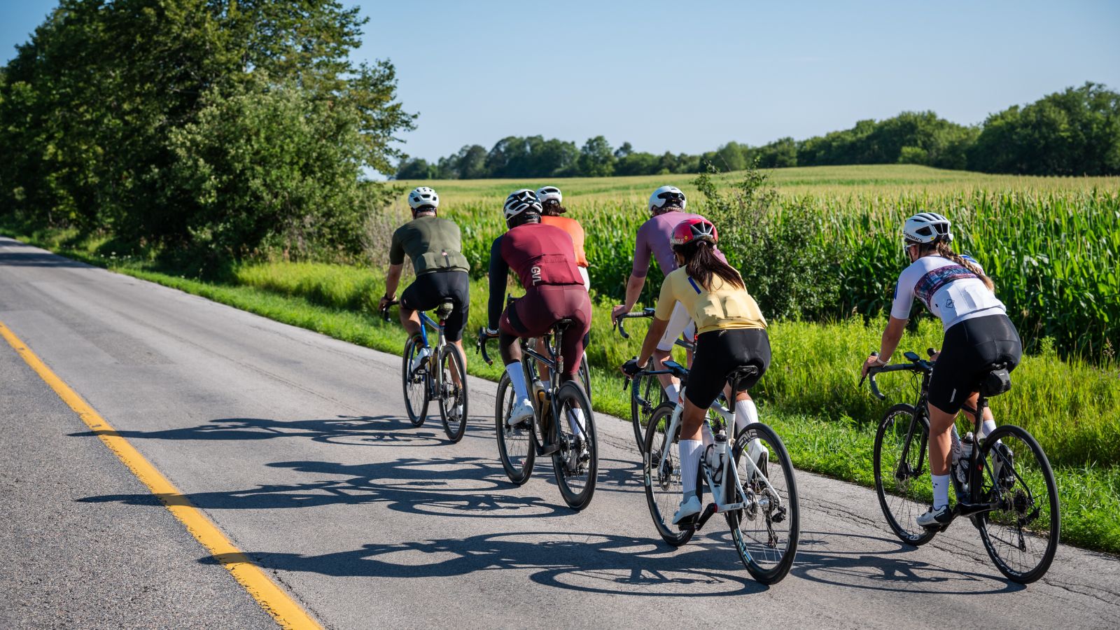 Group of cyclists on a road in Clarington, Ontario