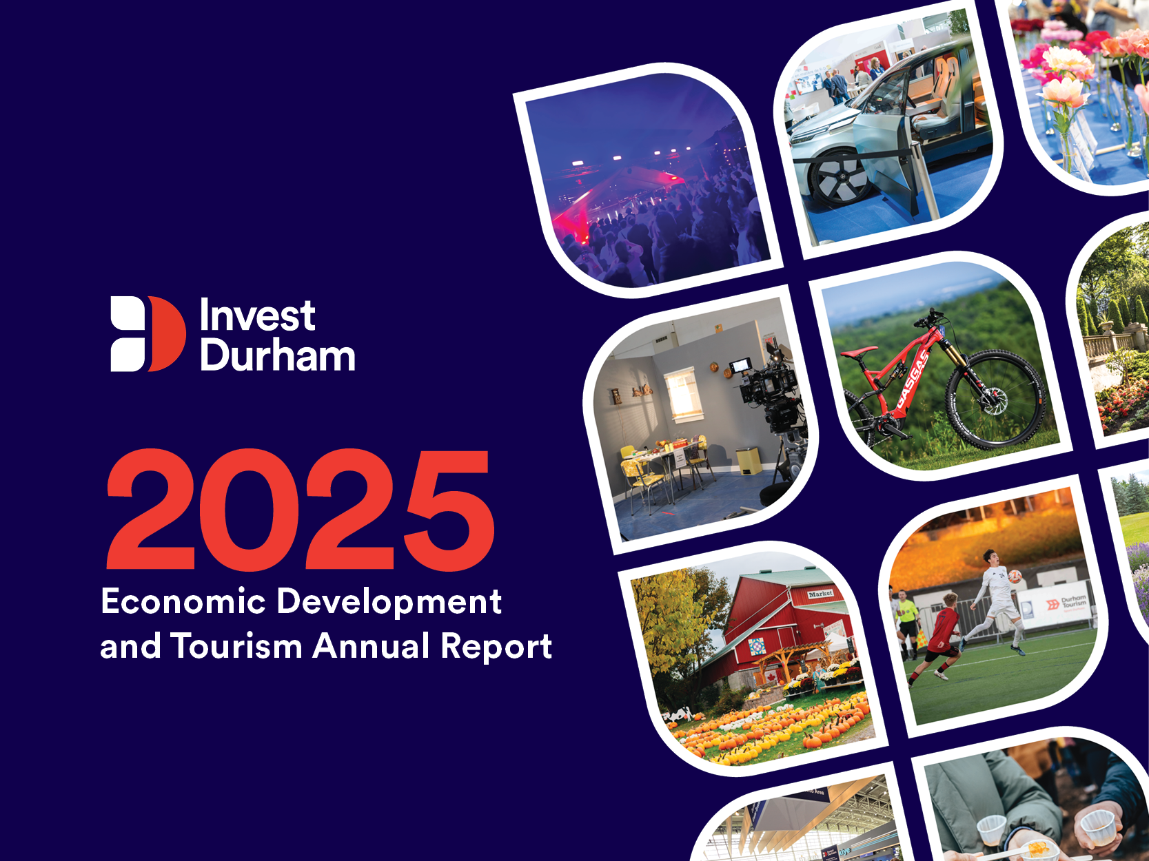 Graphic with a collage of Durham Region economic development related images with text that reads, "2025 Economic Development and Tourism Annual Report".