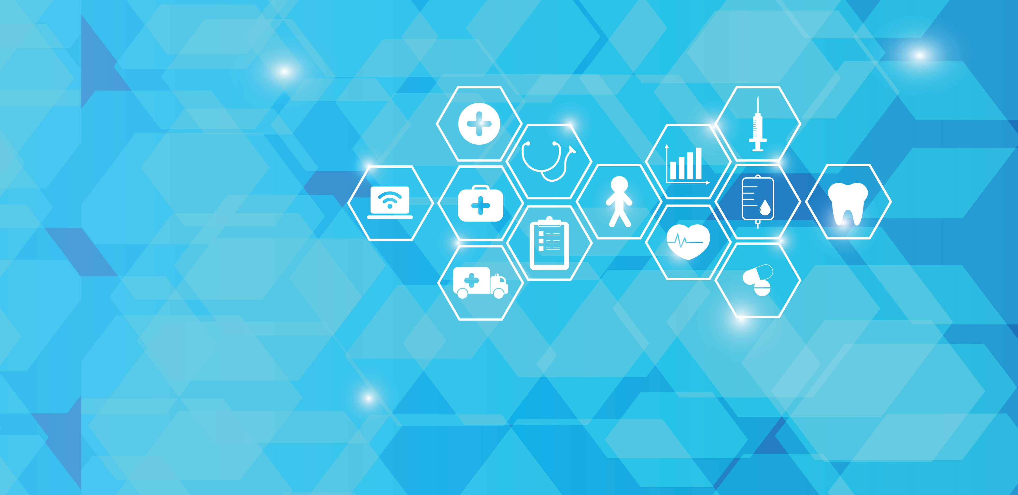 Blue background with medical icons