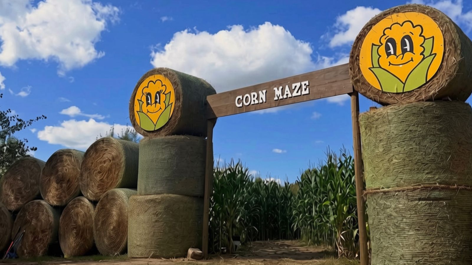 Corn maze entrance at Maple Grove Orchards in Bowmanville, Ontario