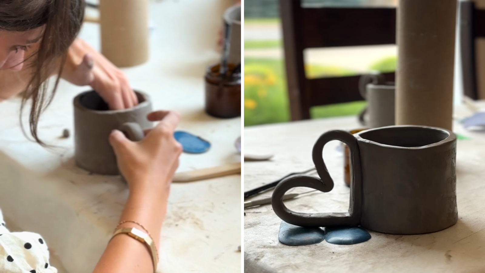 Person creating a clay mug at Whitby Art Studio in Durham Region, Ontario