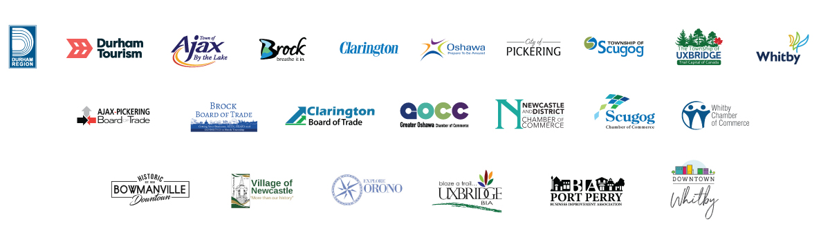 We'd love to know where you shopped! Tag @DurhamTourism on social media and share your local finds using #ShopInDurham. Partner logos from all eight Durham Region municipalities, chambers and boards or trade, and business improvement areas.