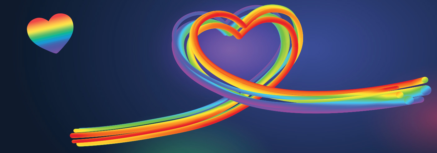 Two heart drawings outlined in pride flag colours