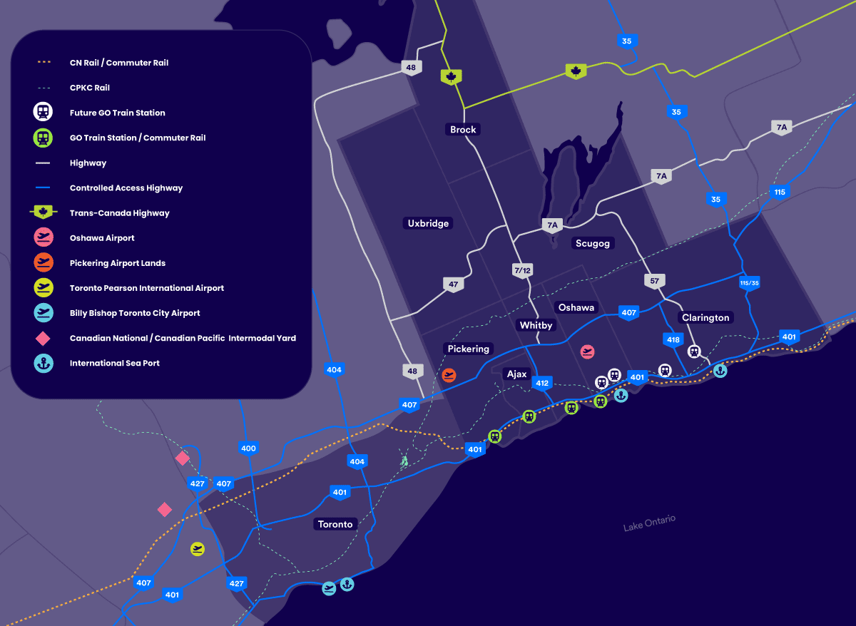 Map of infrastructure in Durham Region