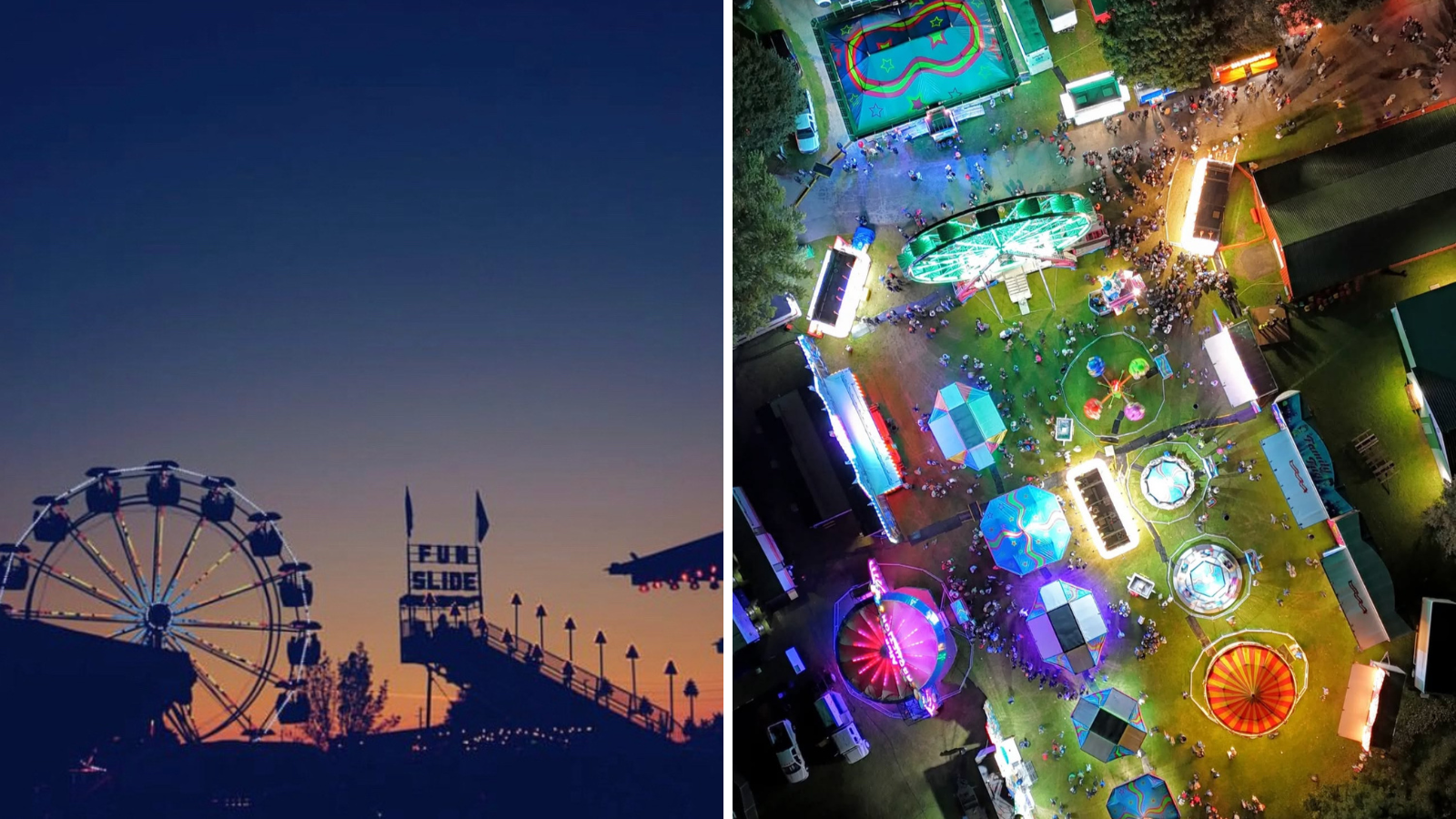 Collage of a ferris wheel and midway games at fall fairs in Durham Region, Ontario
