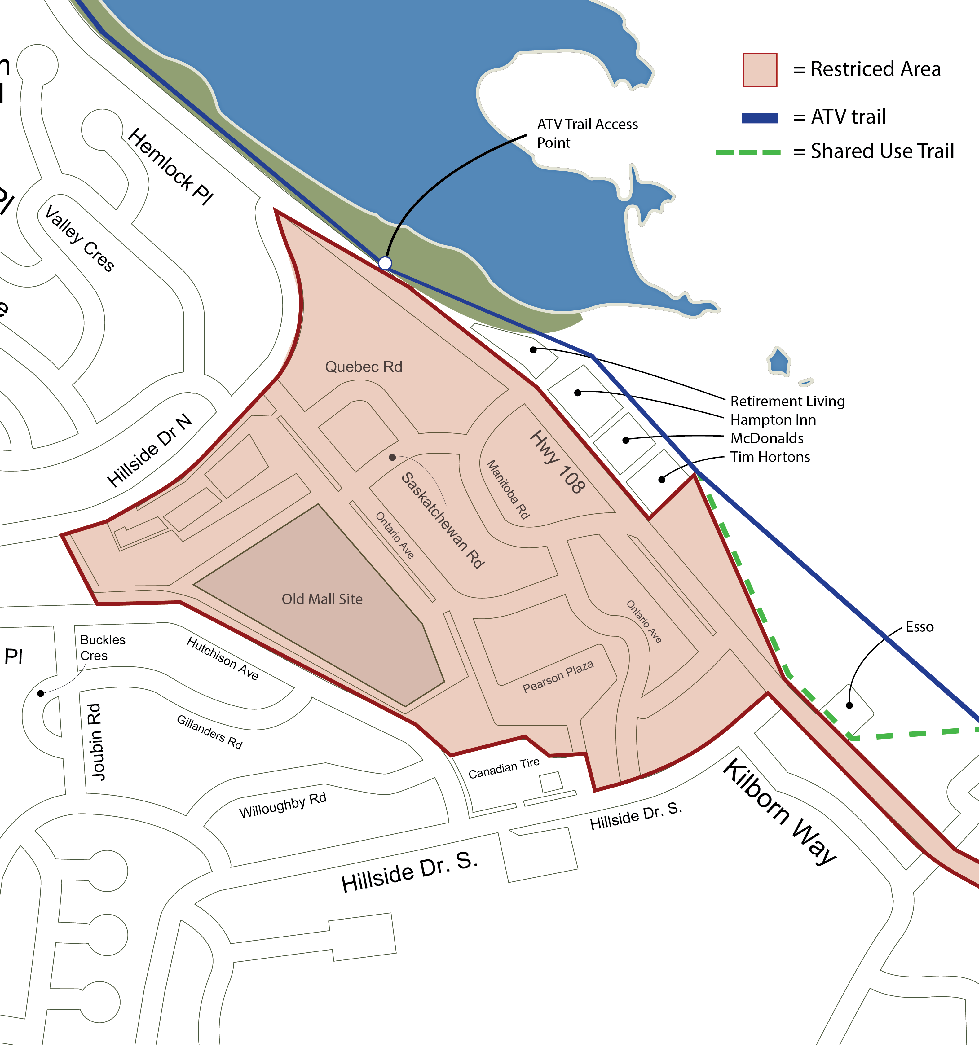 map showing where ATV riders cannot ride in the downtown area