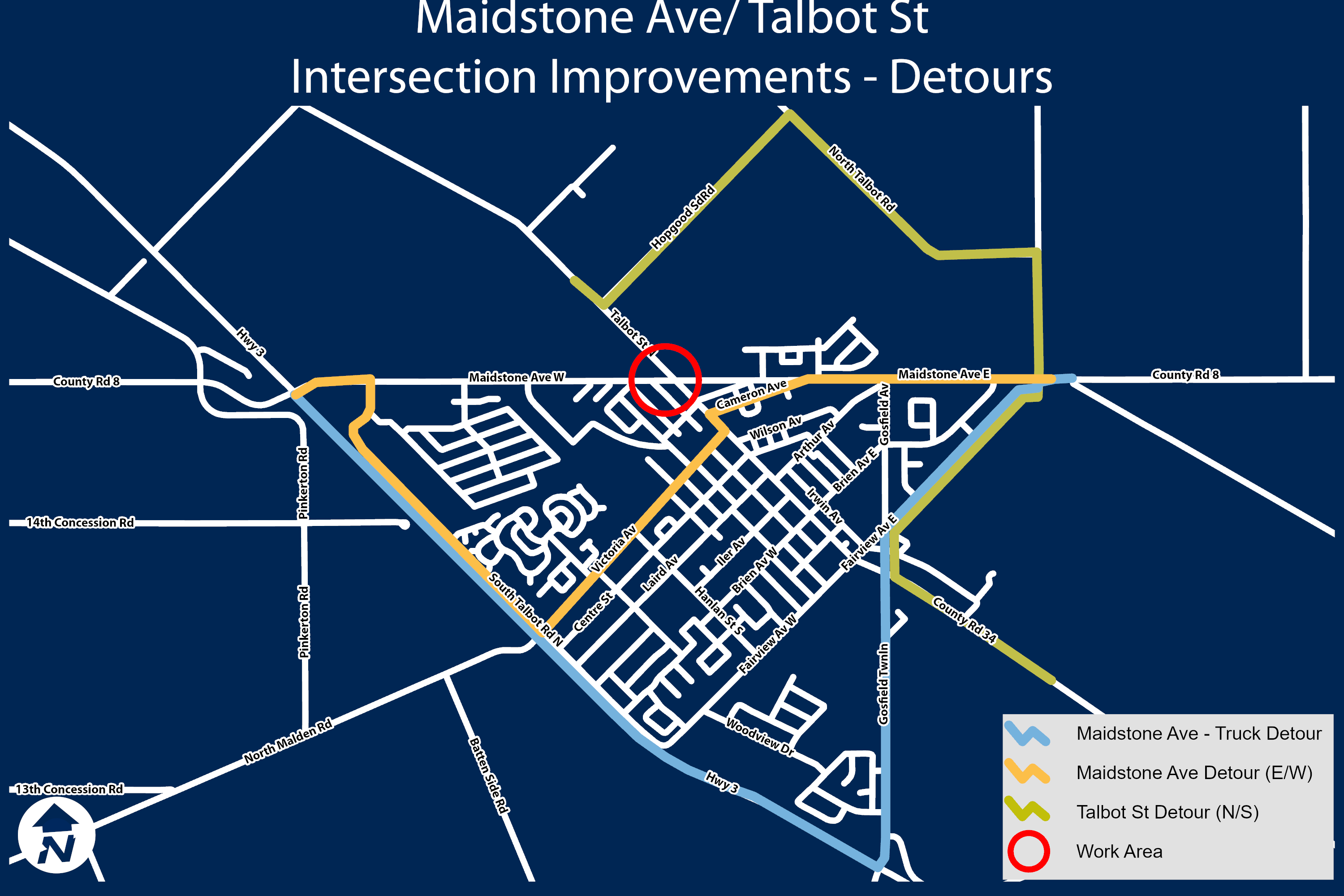 Maidstone Ave/Talbot St Intersection Improvement Detour Map