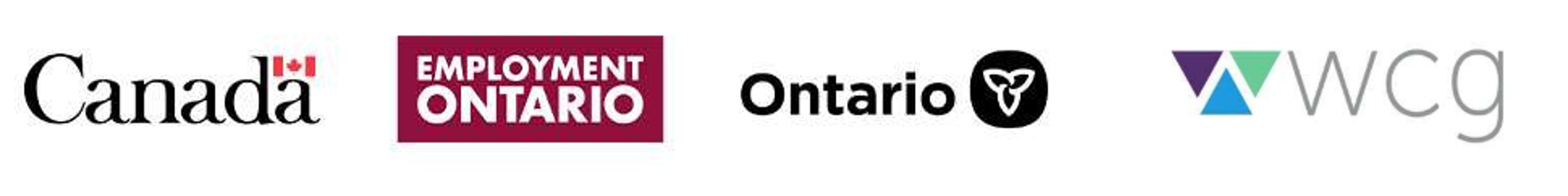 Logos for the Governments of Canada and Ontario, Employment Ontario and WCG