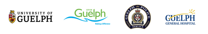 Logos of University of Guelph, City of Guelph, Guelph Police and Guelph General Hospital
