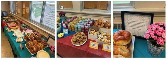 Staff lunch table with foods
