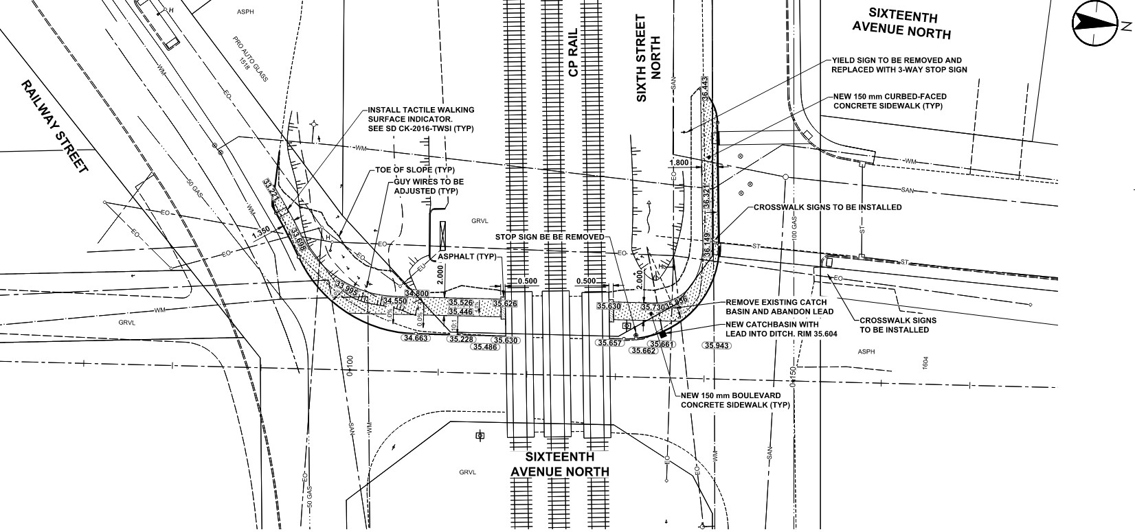 Sixteenth Avenue North Railway Crossing Design Drawing
