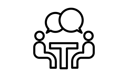 Infographic of people around a table with speech bubbles
