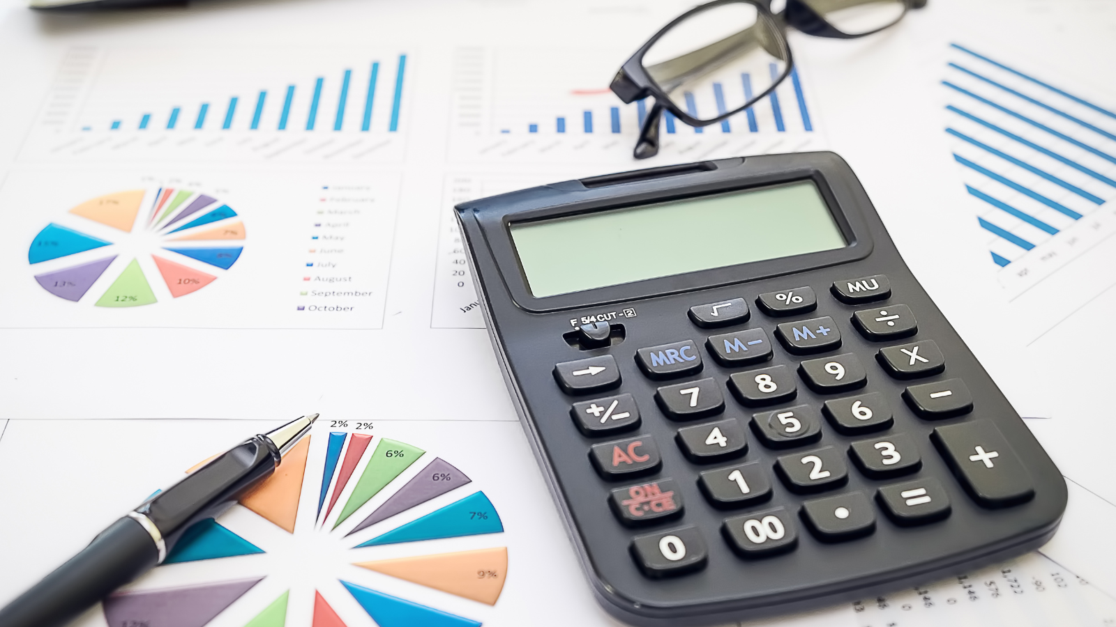 Calculator and spreadsheet on a table