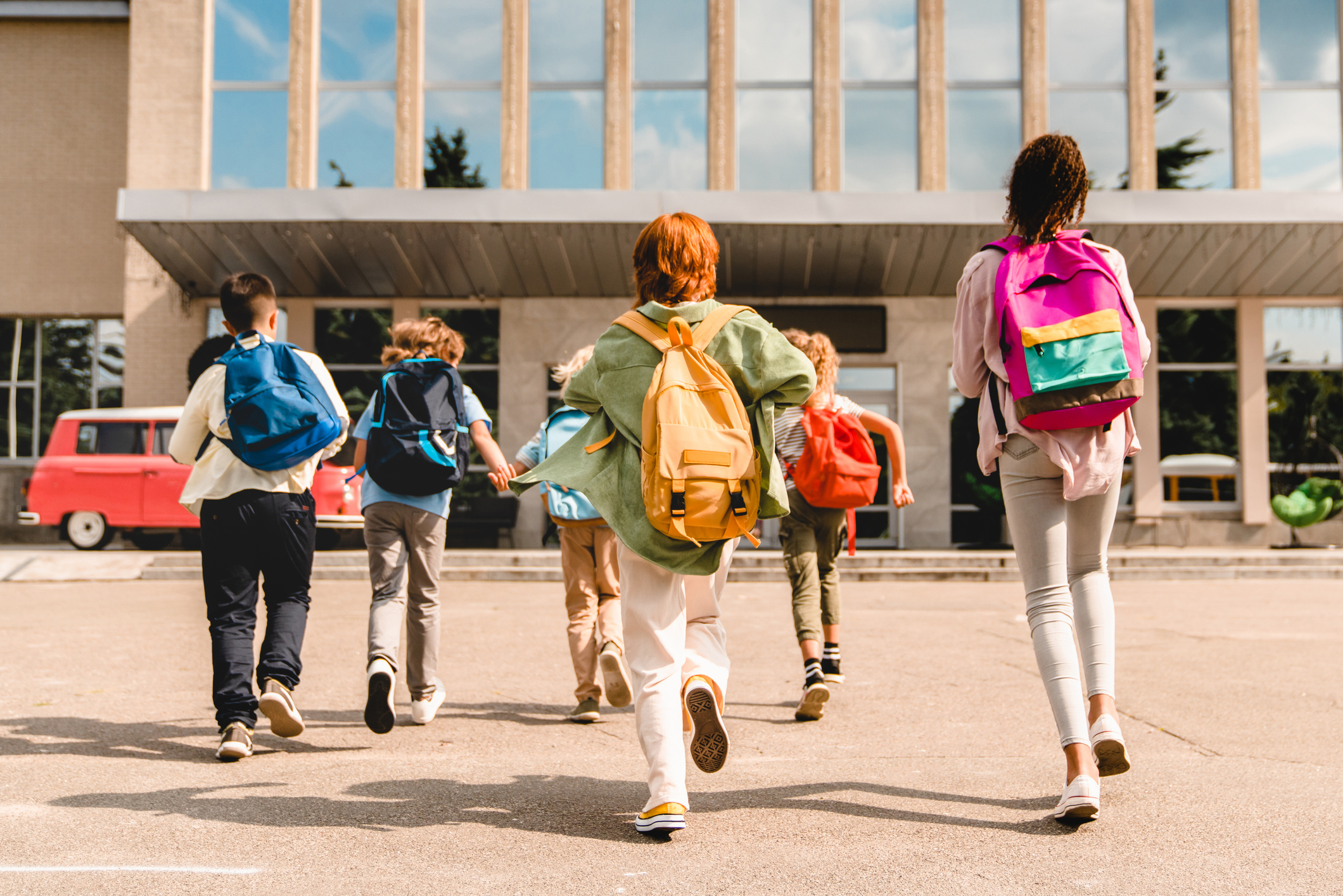 Group of students entering library