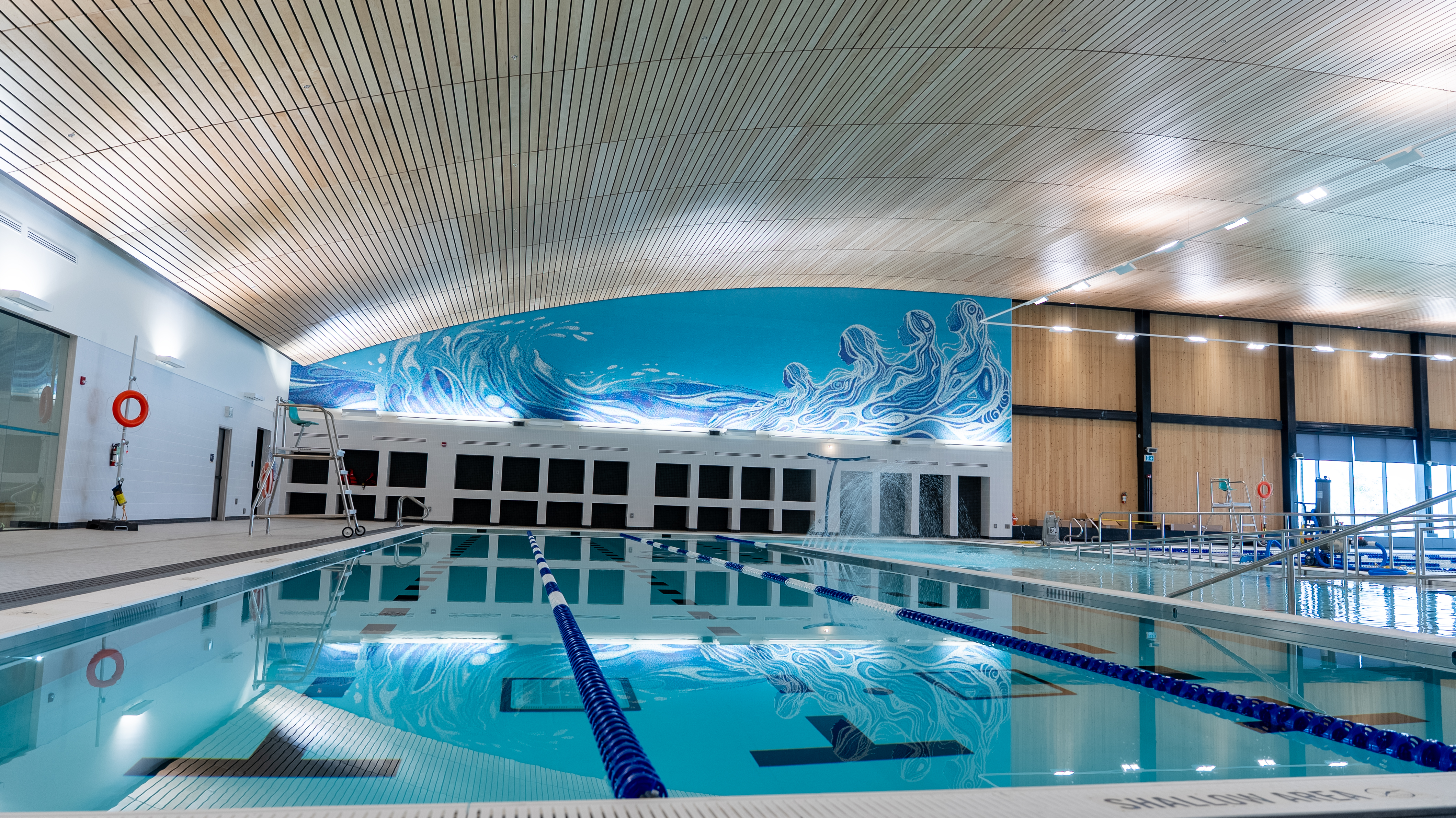 An image of the GIDINAWENDIMIN mosaic art piece above the pool at Cowan Recreation Centre