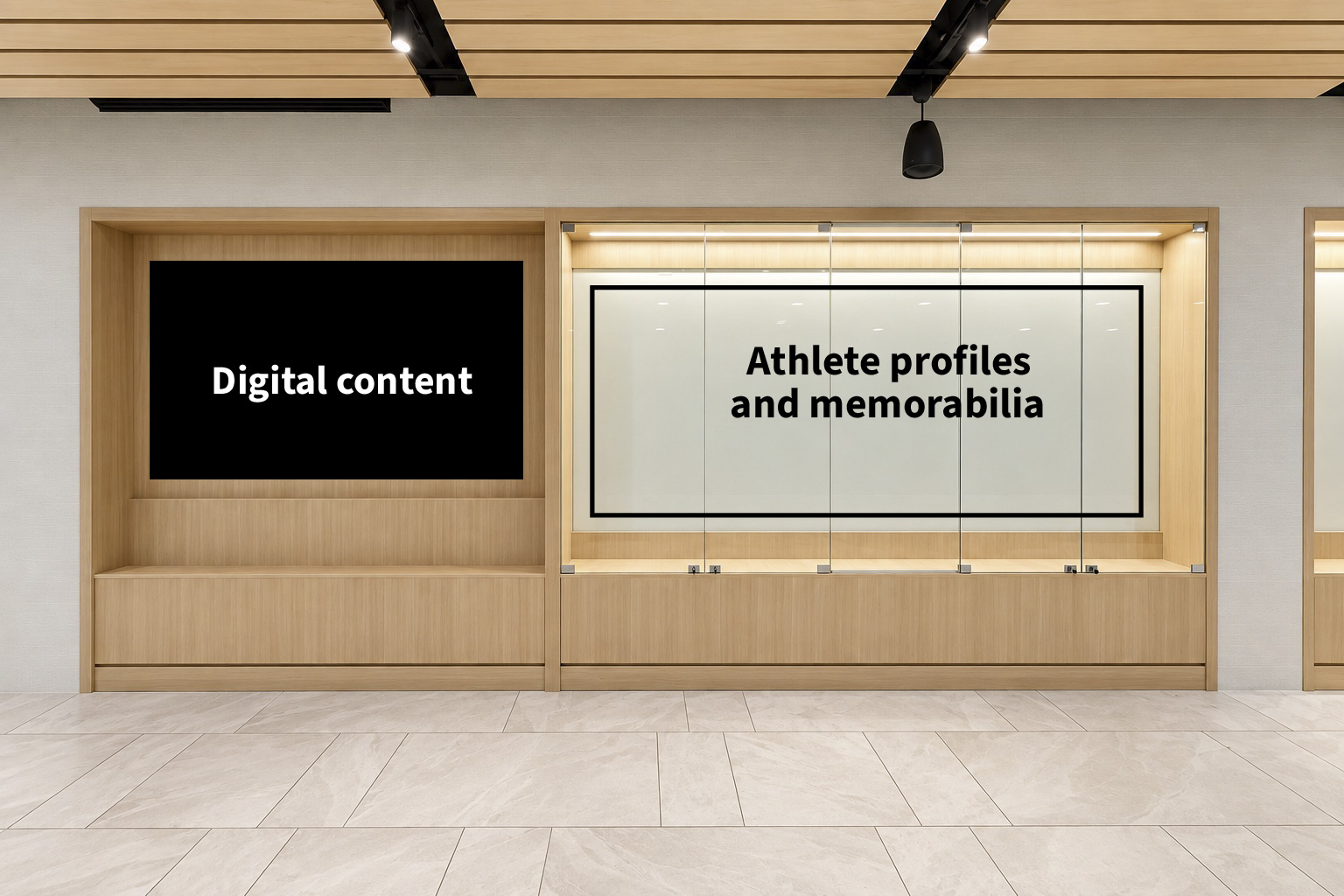 Rendering of the Spotlight on Sport display in the Cowan Recreation Centre at RBJ Schlegel Park