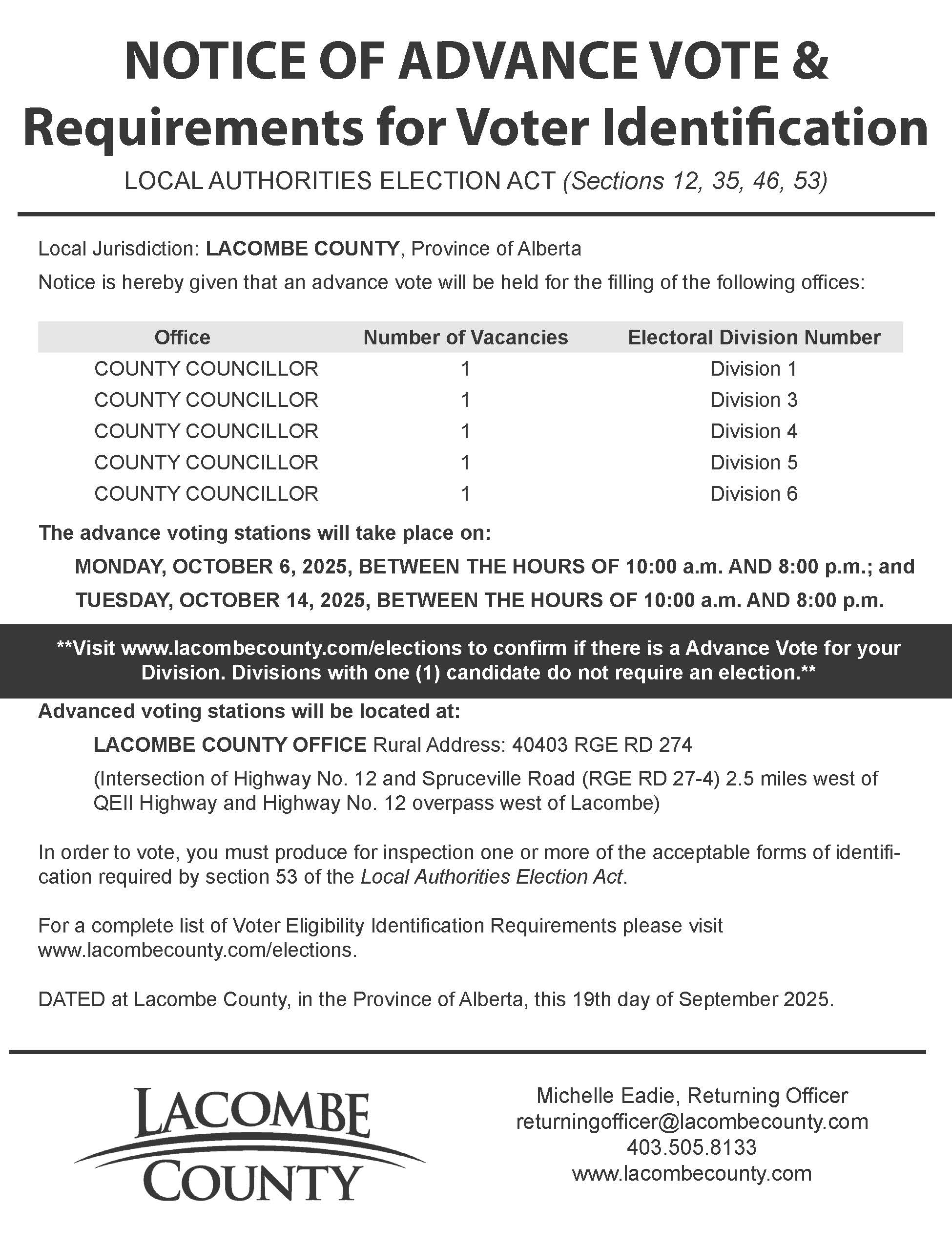 Notice of Advance Vote