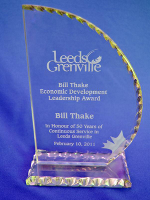Bill Thake Award glass trophy