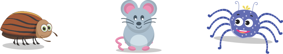 image of a cartoon mouse beetle and spider