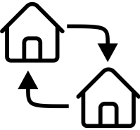 Image of two homes with a circular arrow