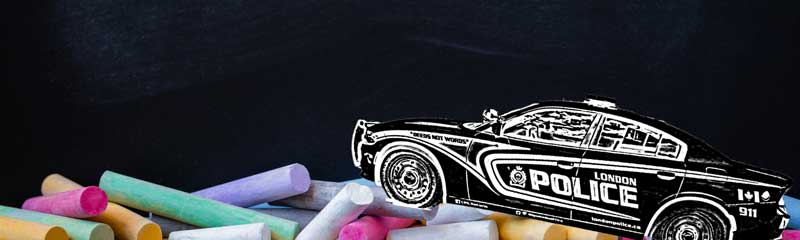LPS police cruiser, black and white on top of multi coloured chalk