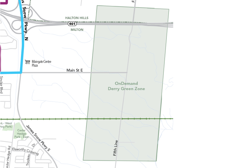 Map showing the location and route to the Derry Green Zone in Milton