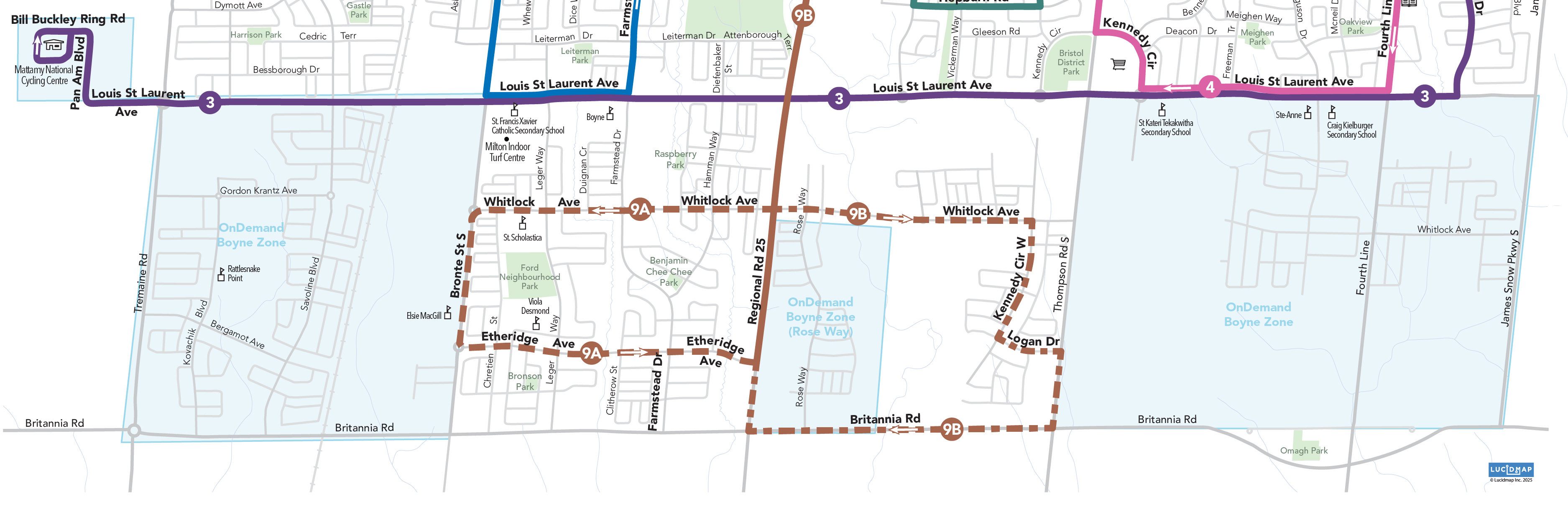 Map showing the location and route to Boyne Drive in Milton