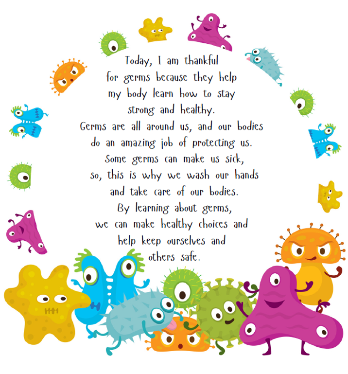 Round Gratitude statement with germs all around it