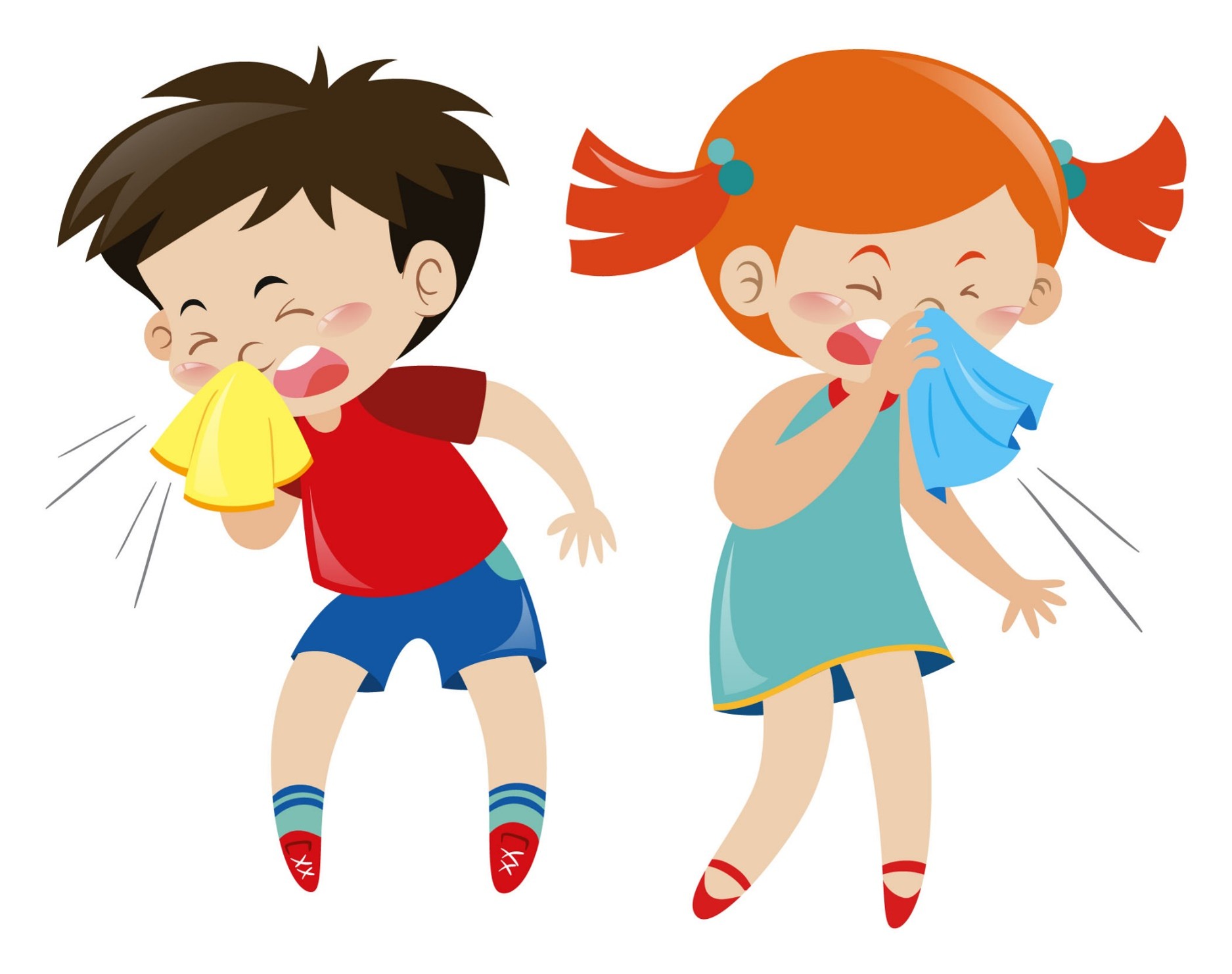 Picture of two children blowing their nose