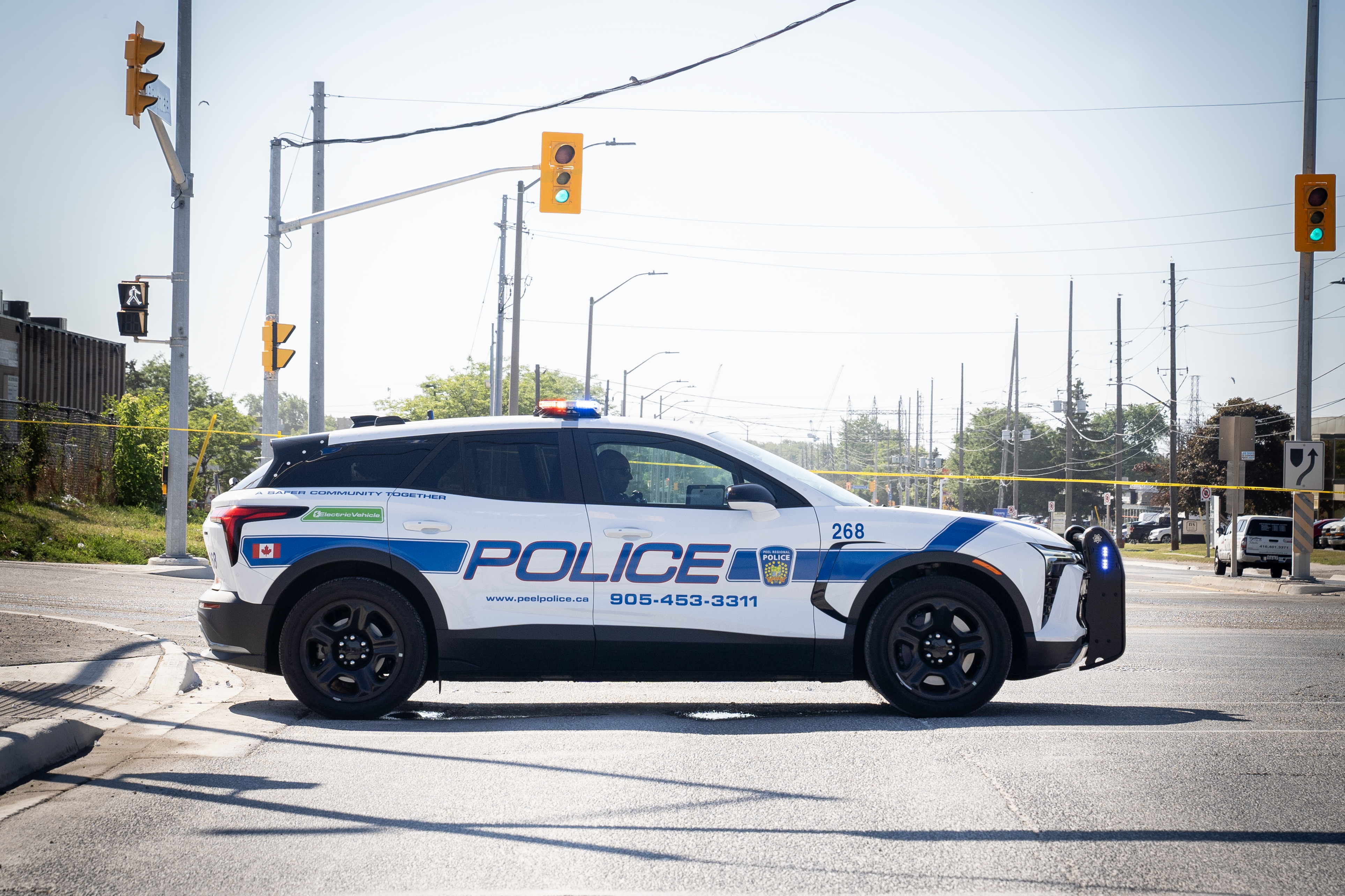 Peel Police cruiser blocking intersection